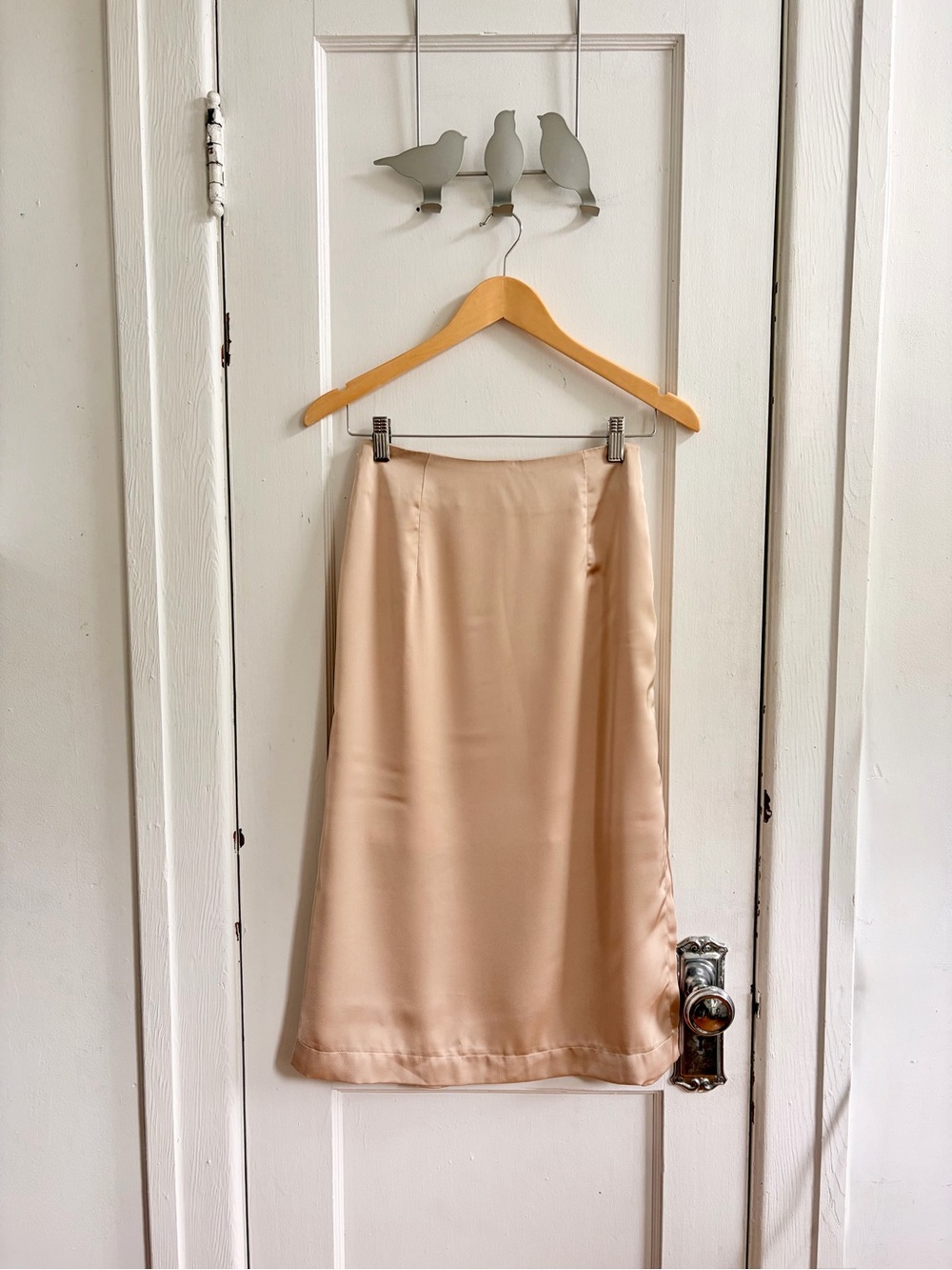 Hand Crafted blush beige satin midi skirt